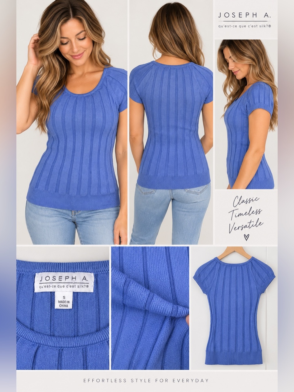 Joseph Women’s Short Sleeve Ribbed Sweater - Periwinkle Blue